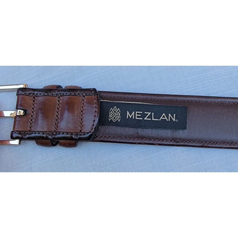 Mezlan Mens Brown Leather Belt M 5951 36 Made In Spain Gold Buckle Dress Belt